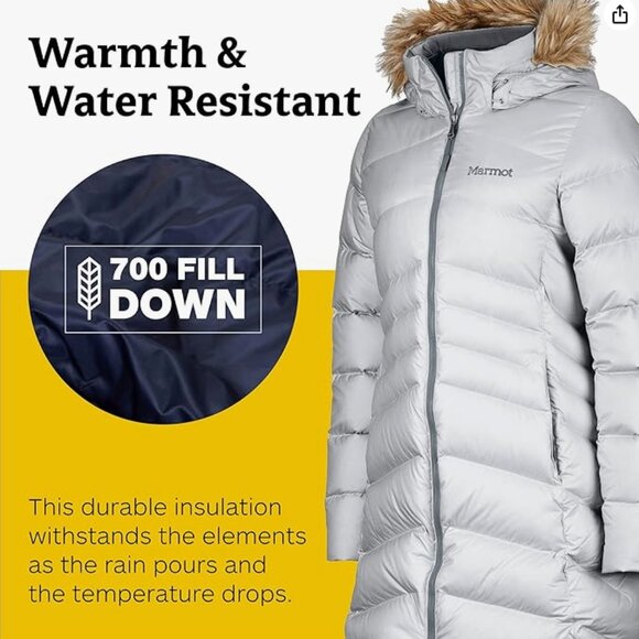 Women’s Marmot Montreal Coat 700-fill Medium Barely Used Removable Hood Glacier - Picture 13 of 13